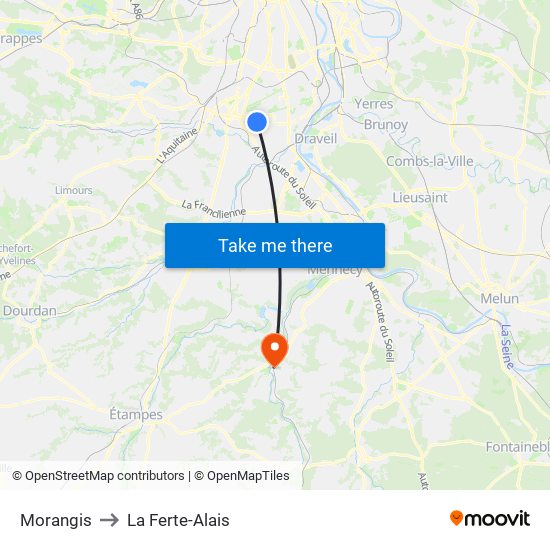 Morangis to La Ferte-Alais map