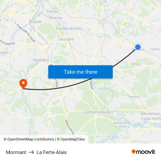 Mormant to La Ferte-Alais map