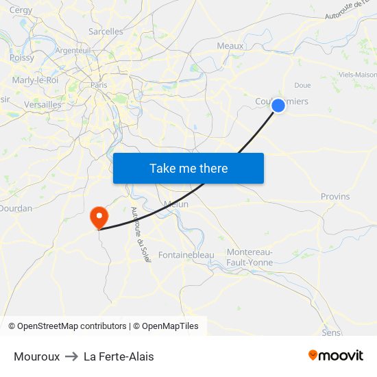 Mouroux to La Ferte-Alais map