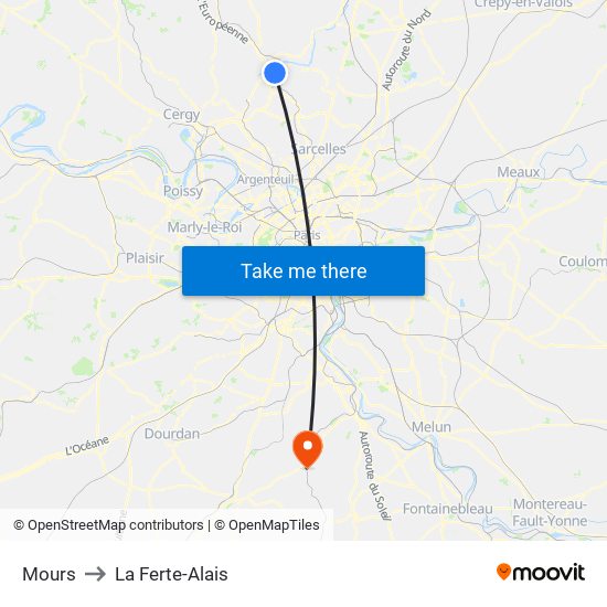Mours to La Ferte-Alais map