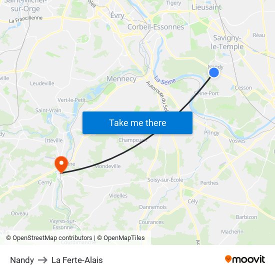 Nandy to La Ferte-Alais map
