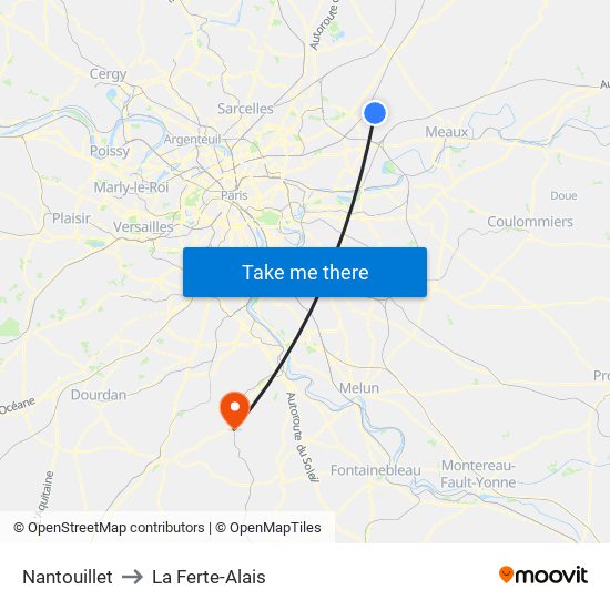 Nantouillet to La Ferte-Alais map