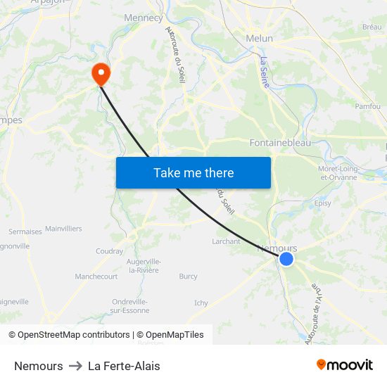 Nemours to La Ferte-Alais map