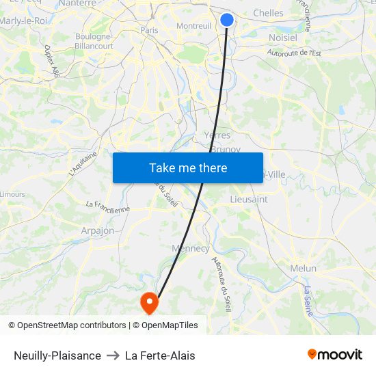 Neuilly-Plaisance to La Ferte-Alais map