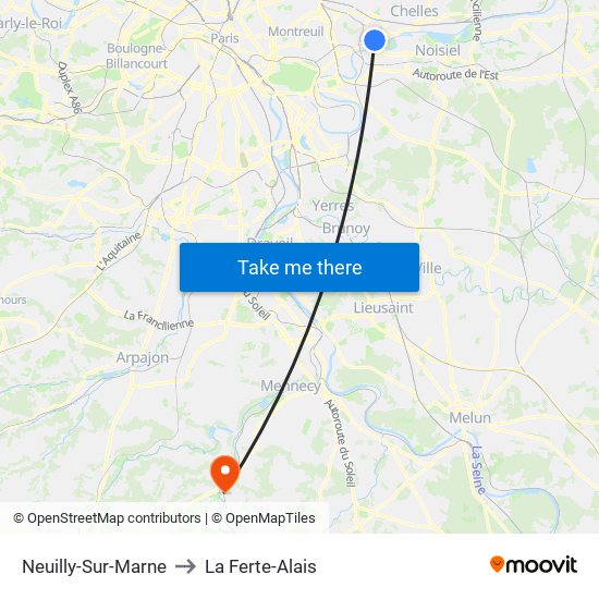 Neuilly-Sur-Marne to La Ferte-Alais map