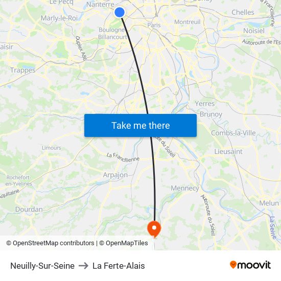 Neuilly-Sur-Seine to La Ferte-Alais map