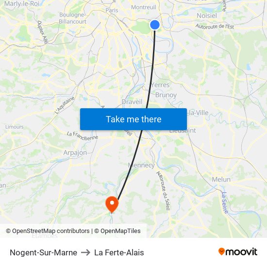 Nogent-Sur-Marne to La Ferte-Alais map