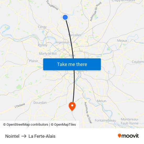 Nointel to La Ferte-Alais map