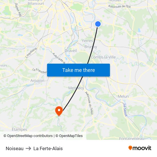 Noiseau to La Ferte-Alais map