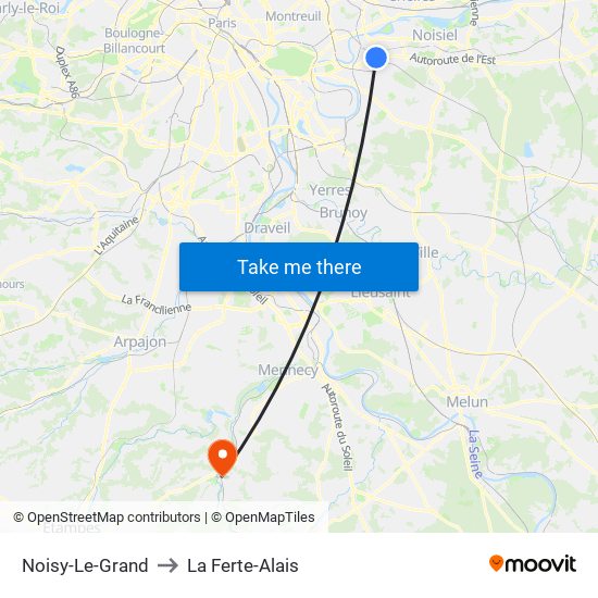 Noisy-Le-Grand to La Ferte-Alais map