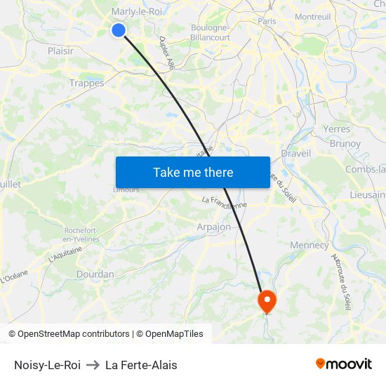 Noisy-Le-Roi to La Ferte-Alais map
