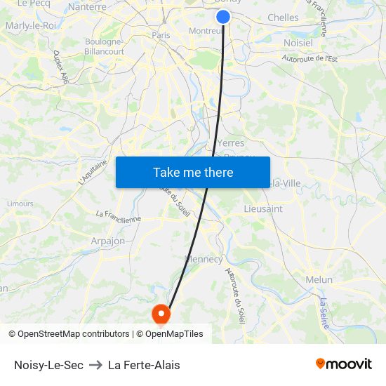 Noisy-Le-Sec to La Ferte-Alais map