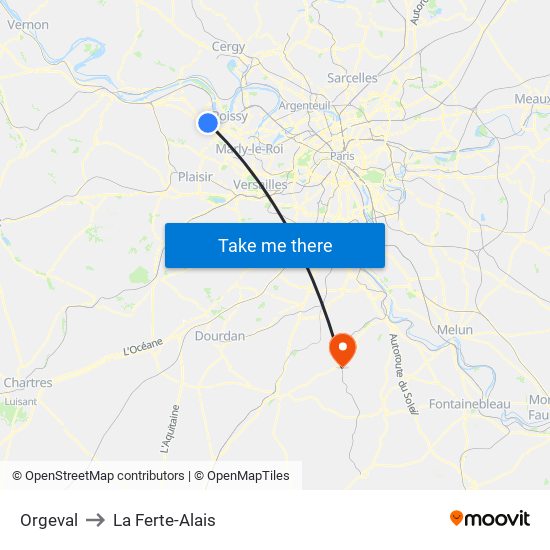 Orgeval to La Ferte-Alais map