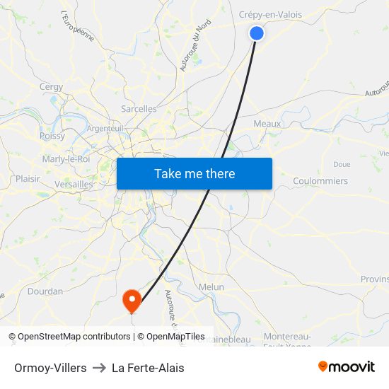 Ormoy-Villers to La Ferte-Alais map