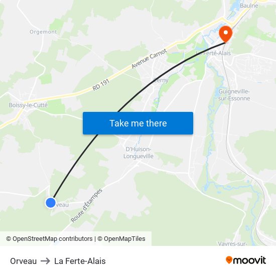 Orveau to La Ferte-Alais map