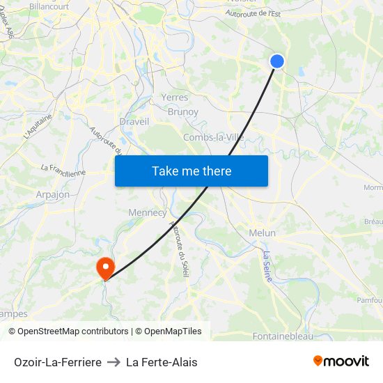 Ozoir-La-Ferriere to La Ferte-Alais map