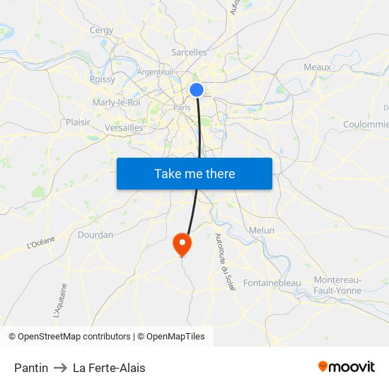 Pantin to La Ferte-Alais map