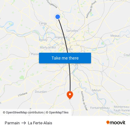 Parmain to La Ferte-Alais map