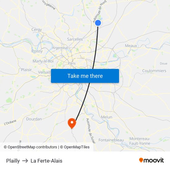 Plailly to La Ferte-Alais map