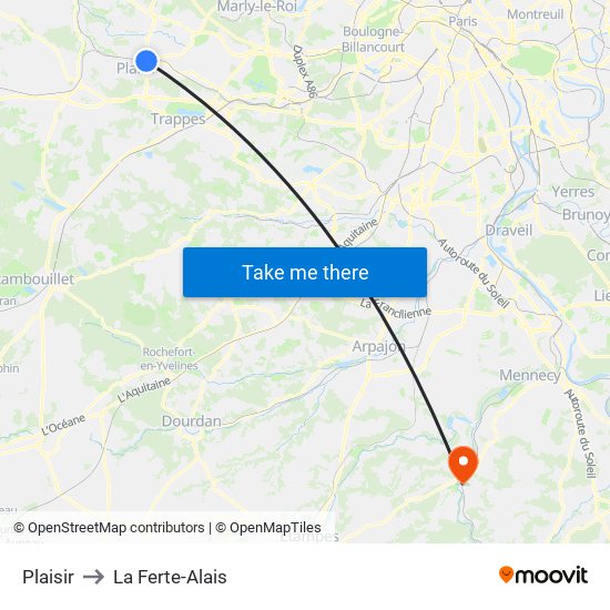 Plaisir to La Ferte-Alais map