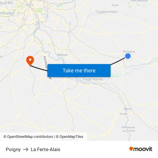Poigny to La Ferte-Alais map