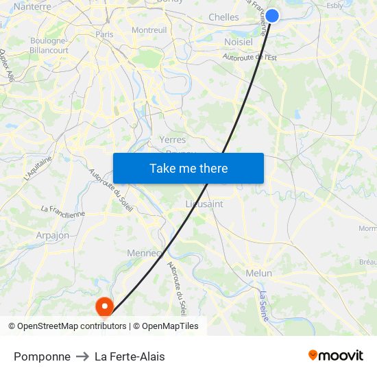 Pomponne to La Ferte-Alais map