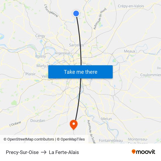 Precy-Sur-Oise to La Ferte-Alais map