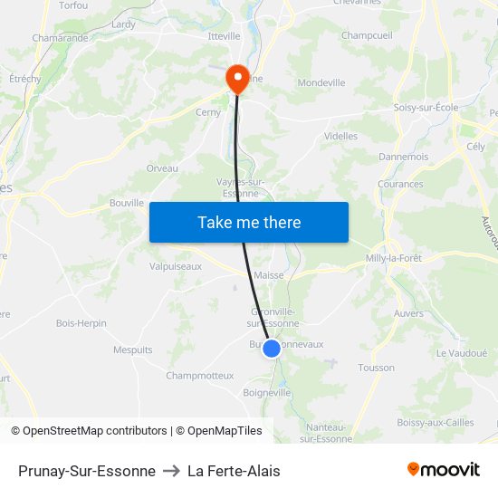 Prunay-Sur-Essonne to La Ferte-Alais map