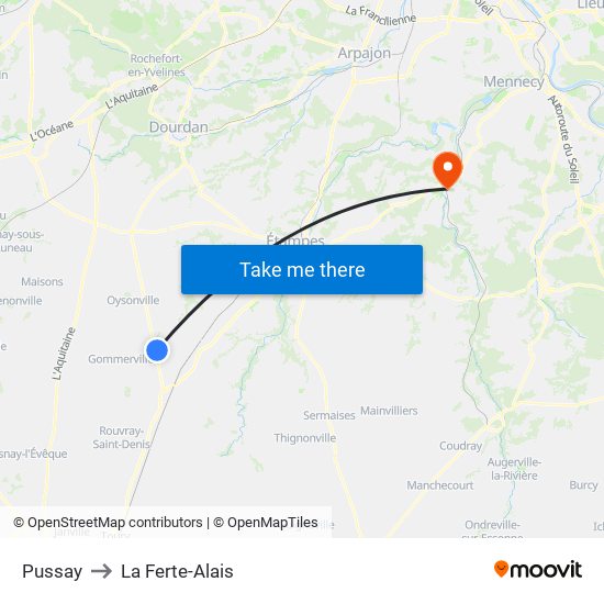 Pussay to La Ferte-Alais map