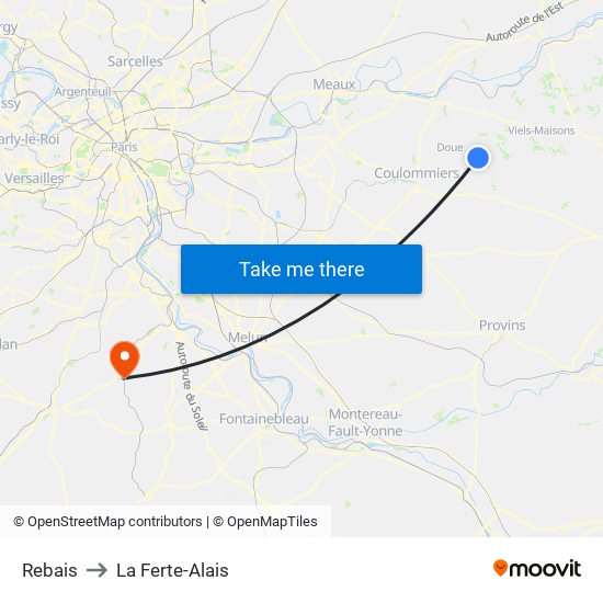 Rebais to La Ferte-Alais map