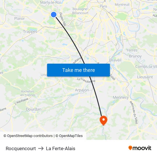 Rocquencourt to La Ferte-Alais map