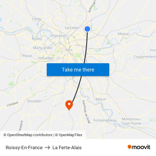 Roissy-En-France to La Ferte-Alais map