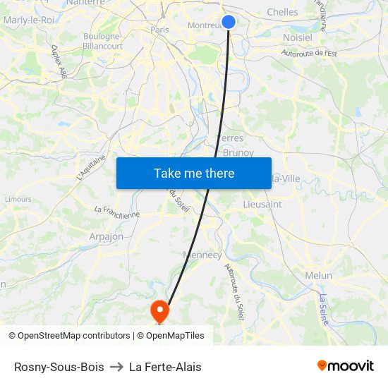 Rosny-Sous-Bois to La Ferte-Alais map