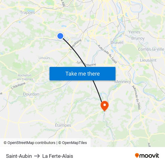 Saint-Aubin to La Ferte-Alais map