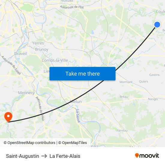 Saint-Augustin to La Ferte-Alais map