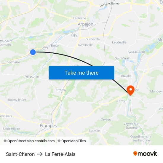 Saint-Cheron to La Ferte-Alais map