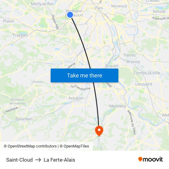 Saint-Cloud to La Ferte-Alais map