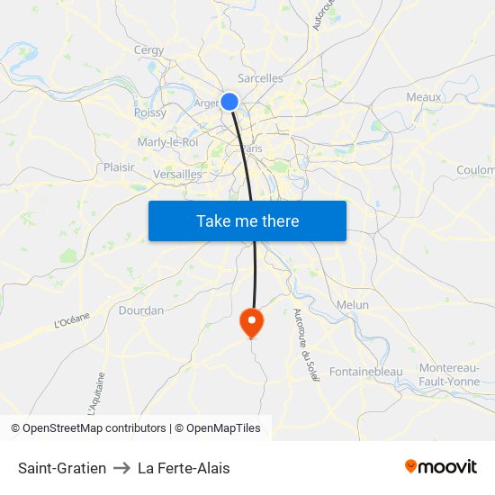 Saint-Gratien to La Ferte-Alais map