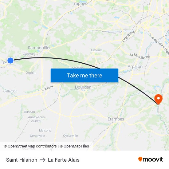 Saint-Hilarion to La Ferte-Alais map
