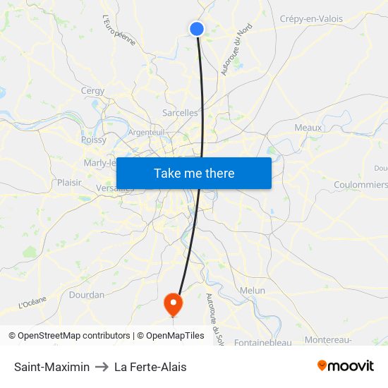 Saint-Maximin to La Ferte-Alais map