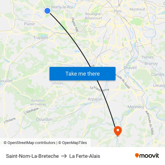 Saint-Nom-La-Breteche to La Ferte-Alais map