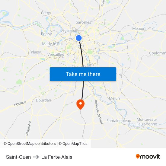 Saint-Ouen to La Ferte-Alais map