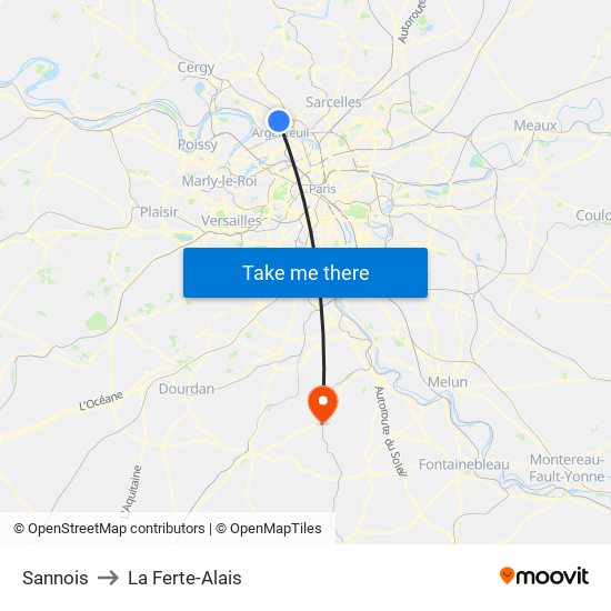 Sannois to La Ferte-Alais map