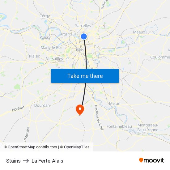Stains to La Ferte-Alais map