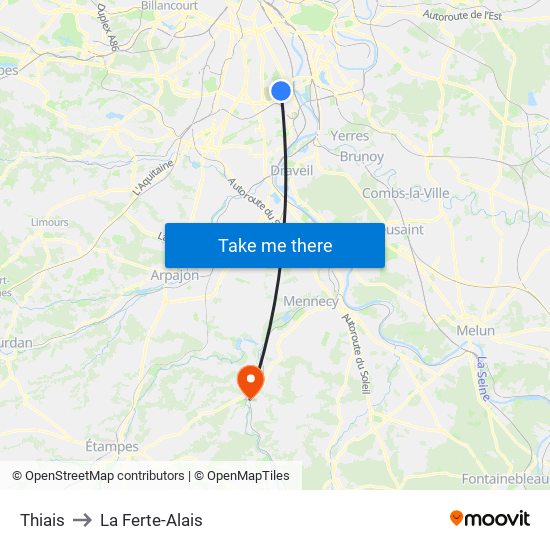 Thiais to La Ferte-Alais map