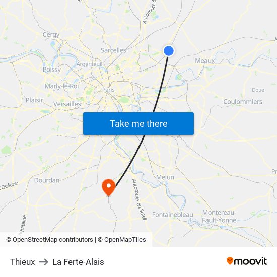 Thieux to La Ferte-Alais map