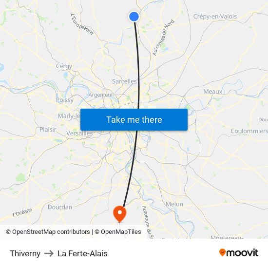 Thiverny to La Ferte-Alais map