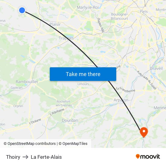 Thoiry to La Ferte-Alais map