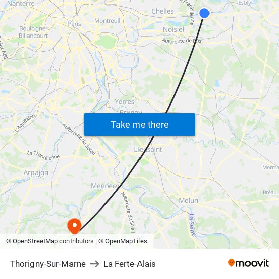 Thorigny-Sur-Marne to La Ferte-Alais map