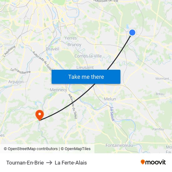 Tournan-En-Brie to La Ferte-Alais map
